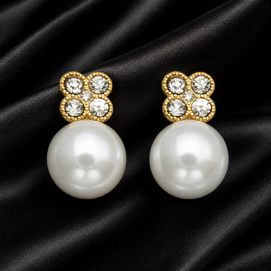 Boucles Solaya — perle et cristaux sur satin noir